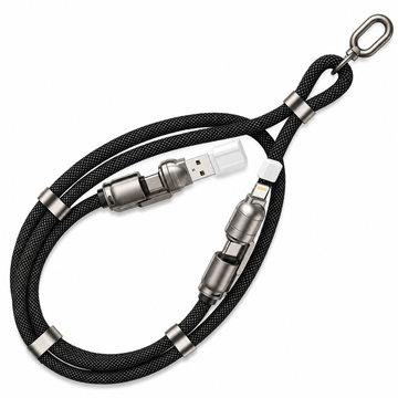 3-in-1 Portable Multi-Connector Charging Cable with Metal Keyring – Black
