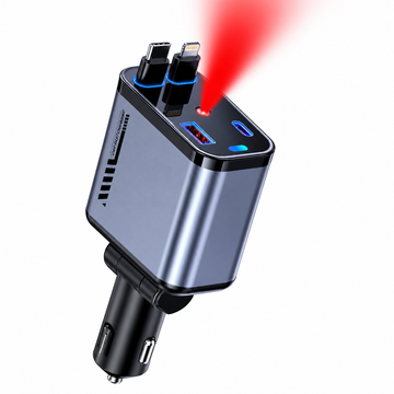 120W Retractable Car Charger with 4-in-1 Cable & Star Light Projection